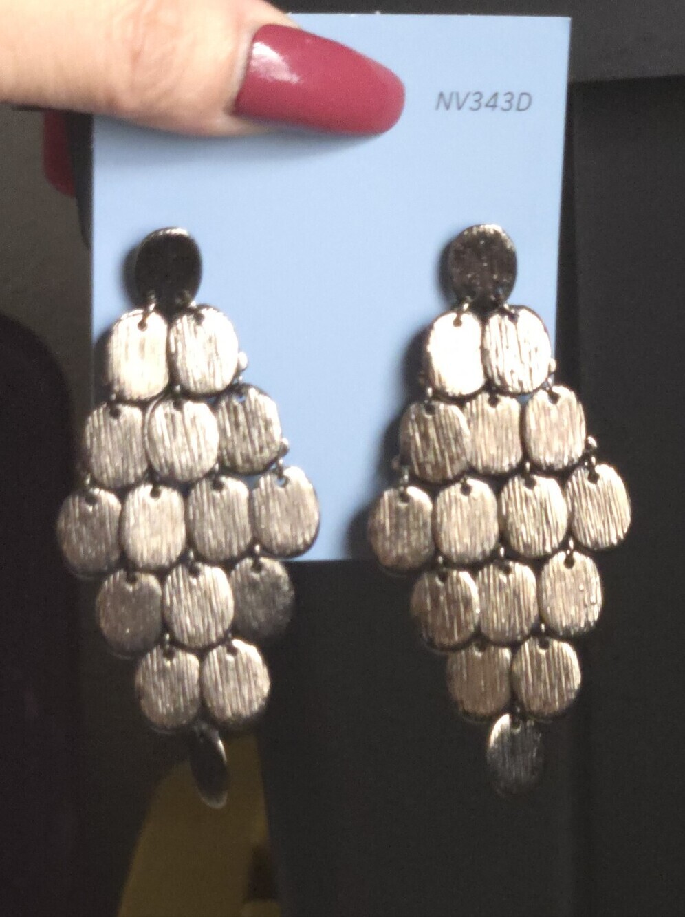 Vintage Black Textured Disc Drop Earrings - Picture 10 of 16